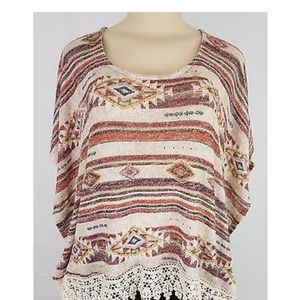 Boho Western Aztec Print Poncho, Size M/L